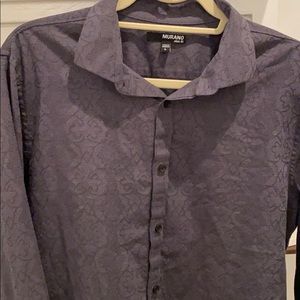 Men’s button down dress shirt with grey pattern detail